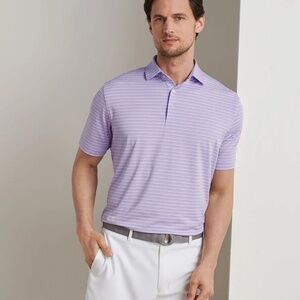 Polo Golf Ralph Lauren Sz L Purple Striped Casual Shirt Stretch Short Sleeve